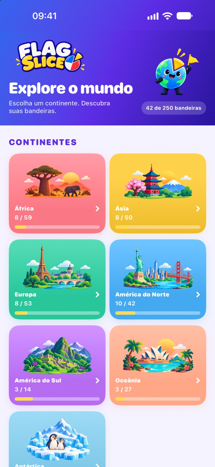 Exploração de bandeiras por continente